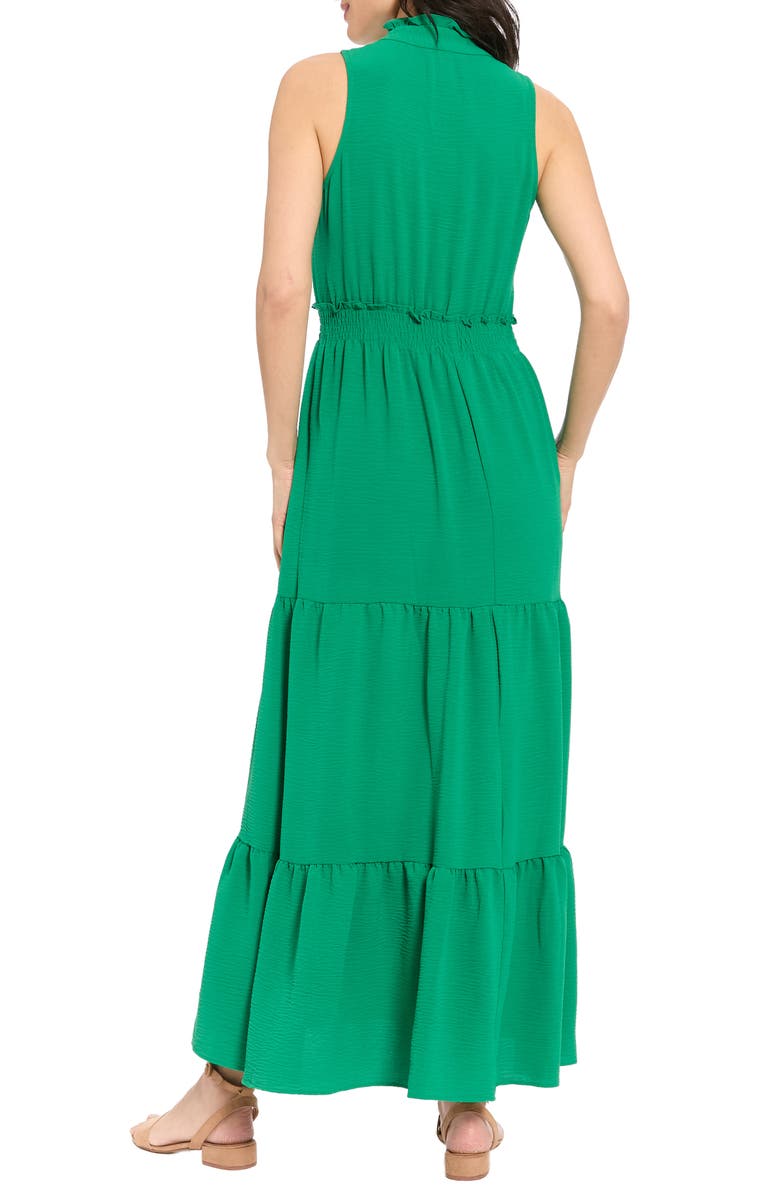 London Times Ruffle Sleeveless Smocked Waist Tiered Maxi Dress, Alternate, color, Emerald Wave