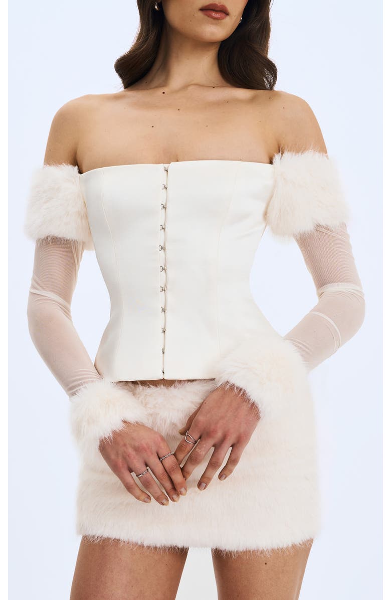 Miss Circle Nola Off-Shoulder Faux Fur Trimmed Top, Main, color, Ivory