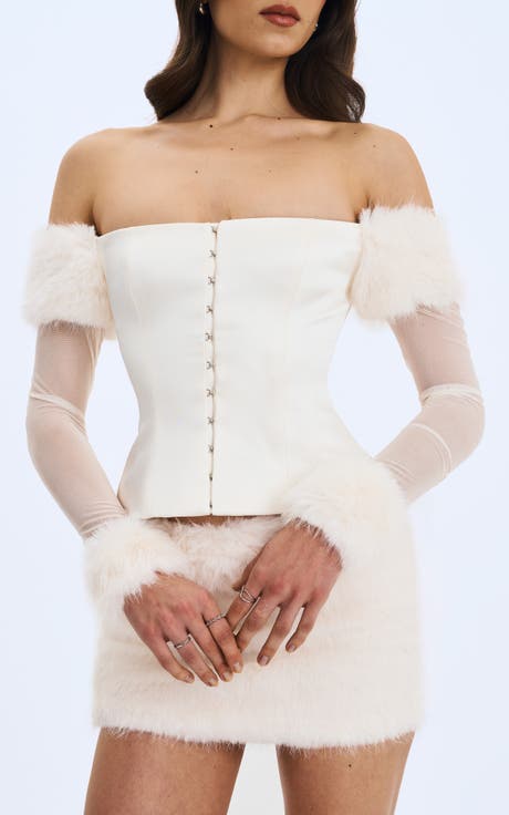 Nola Off-Shoulder Faux Fur Trimmed Top