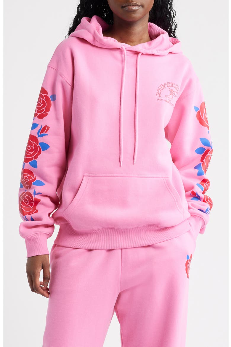 Be Kind Floral Sleeve Graphic Hoodie, Main, color, PINK