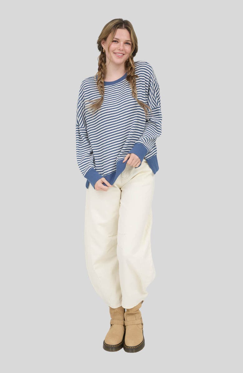 Blu Pepper Stripe Cotton Blend Sweater, Alternate, color, Denim