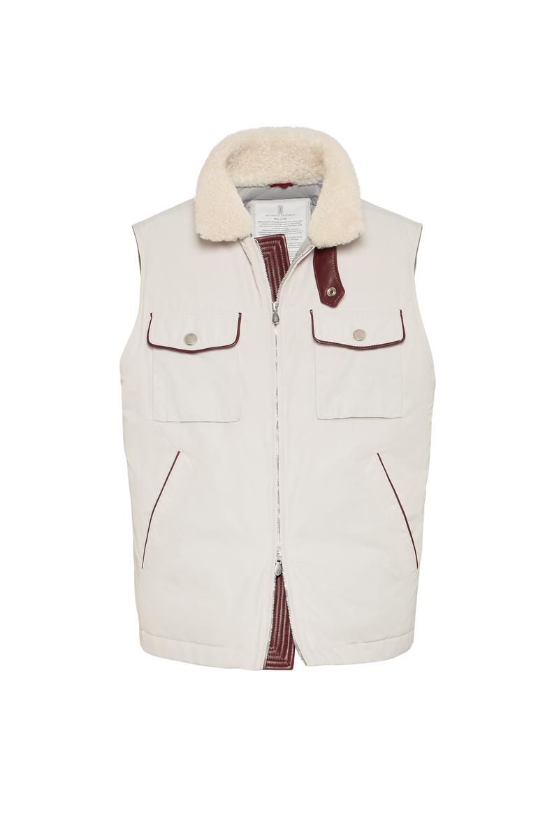 Brunello Cucinelli Techno satin down vest, Main, color, Panama