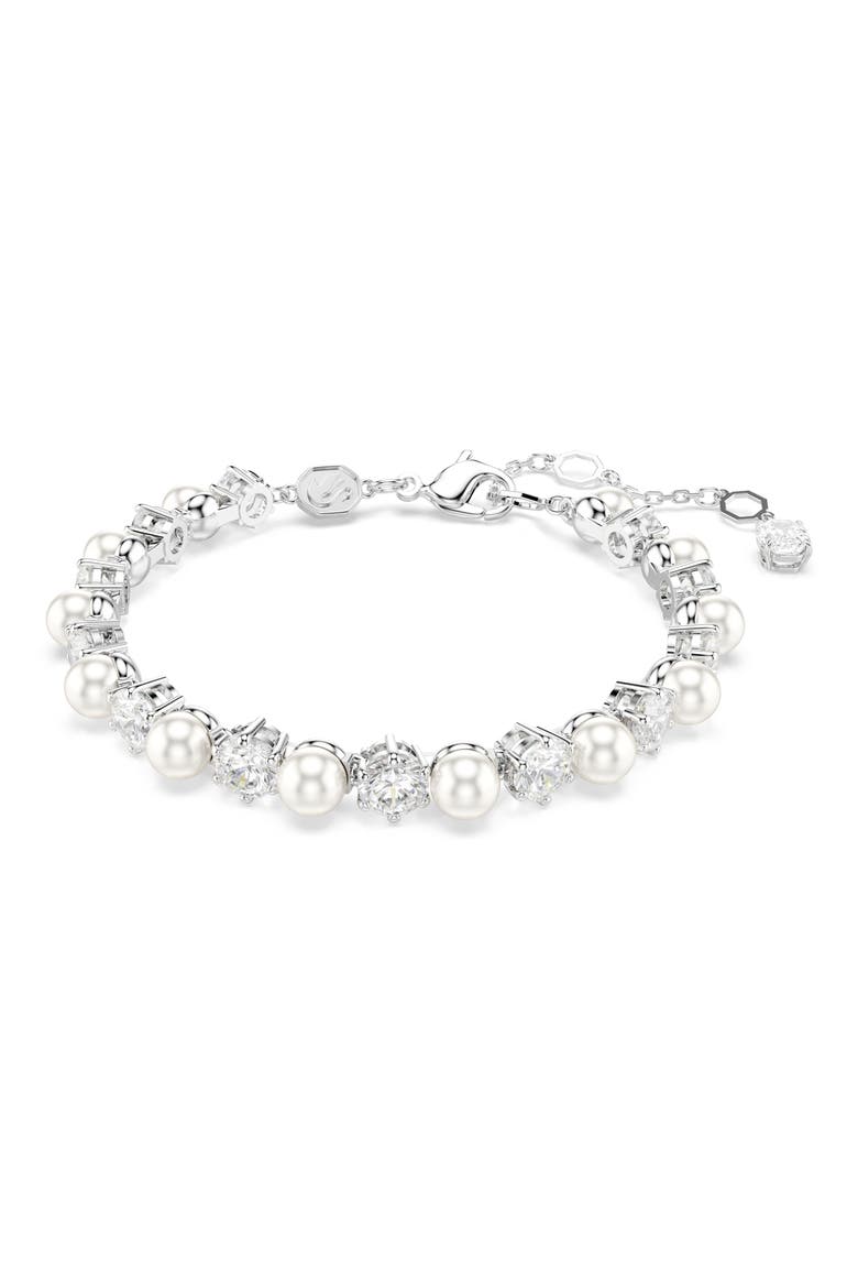 Matrix Crystal & Faux Pearl Tennis Bracelet, Main, color, WHITE/ SILVER