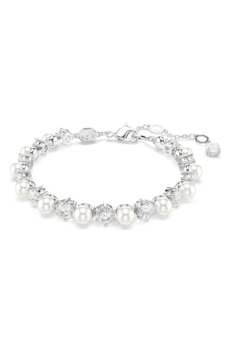 Swarovski Matrix Crystal & Faux Pearl Tennis Bracelet, Main, color,