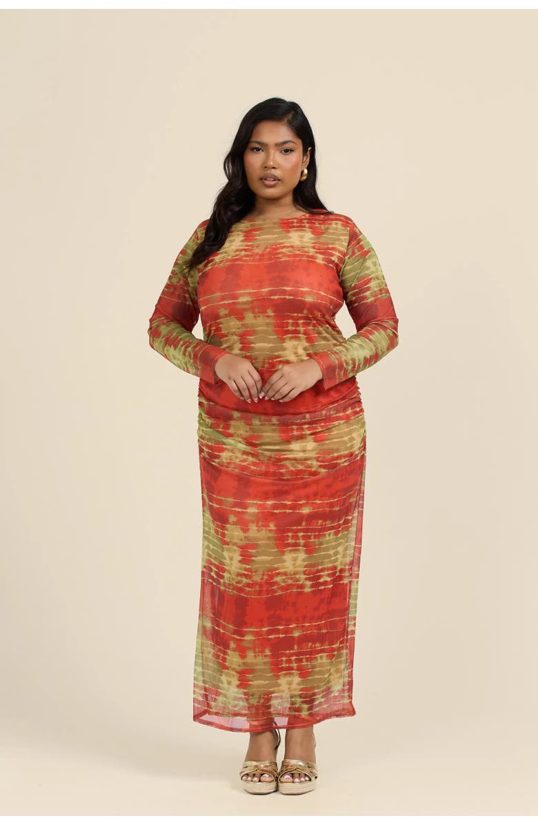 FASHION-SZN CURVE Plus Size Tye Dye Midi Dress, Main, color, Khaki Tye Dye