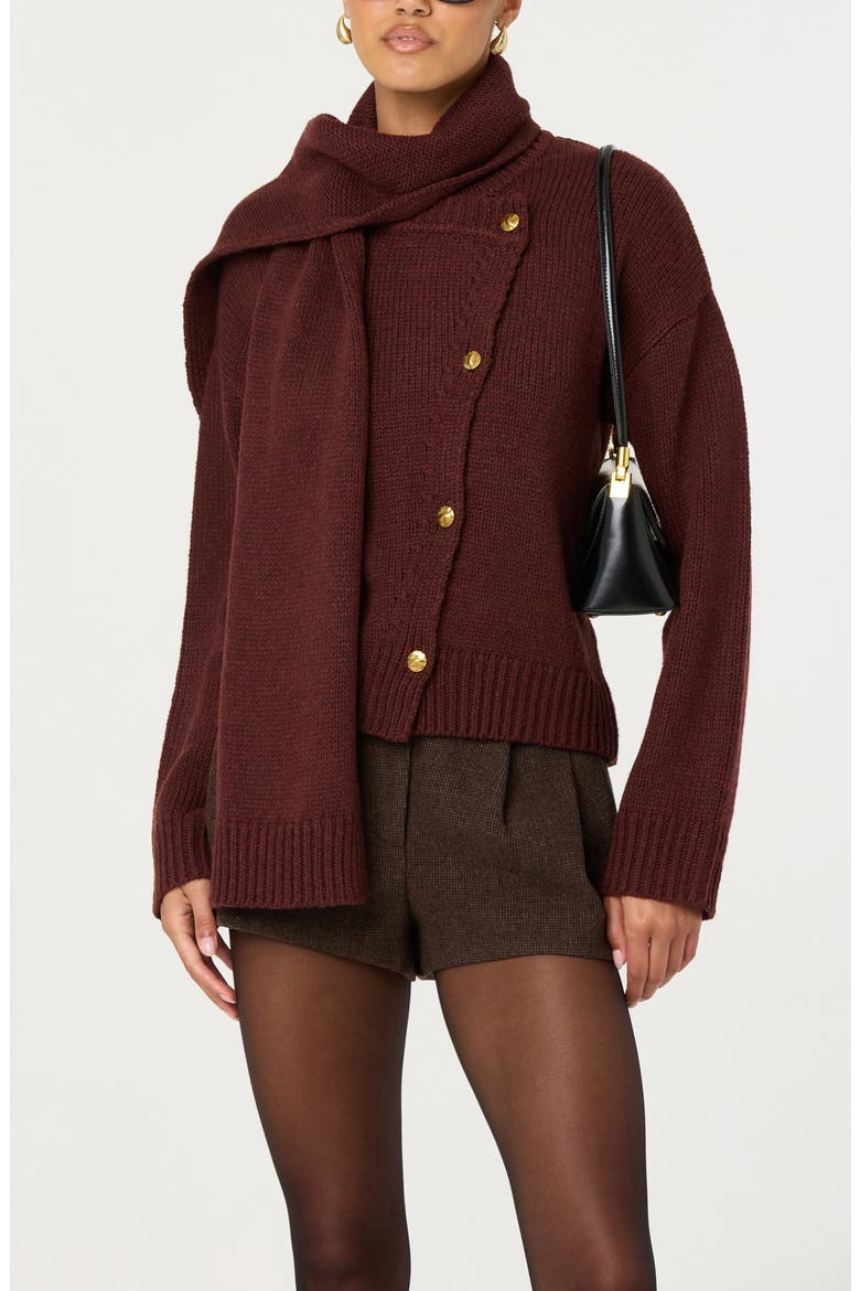 Jackeline Scarf Cardigan, Alternate, color, WINE