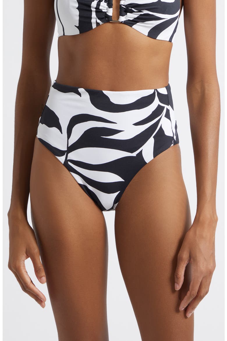 Stilla High Waist Bikini Bottoms, Main, color, WHITE/ BLACK