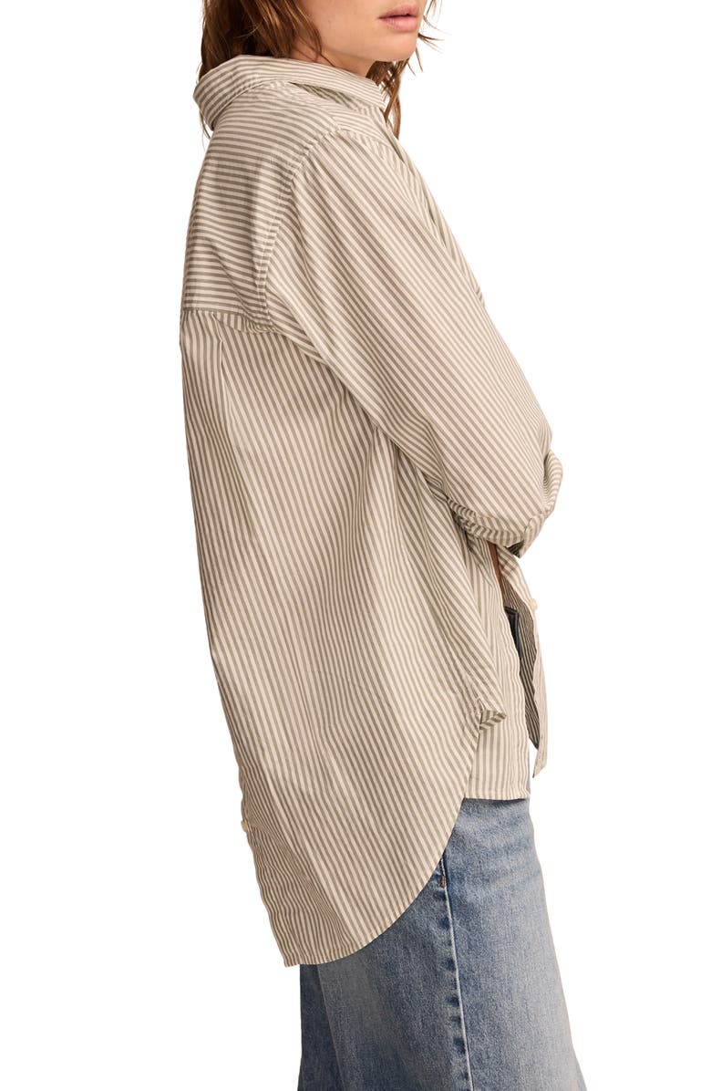 Lucky Brand Stripe Oversize Button Back Cotton Button-Up Shirt, Alternate, color, Green Stripe