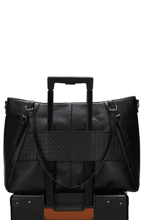 Elle Leisure Luxe 33l Vegan Leather Weekender Tote Bag | Black In Black