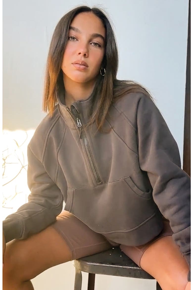 Effortless Fleece Crop Half Zip Sweatshirt, Alternate, color, Phantom Grey