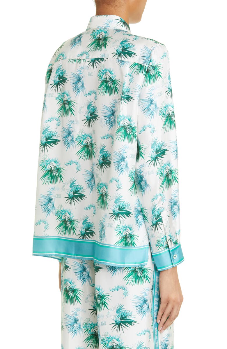 Max Mara Svago Tropical Floral Silk Button-Up Shirt, Alternate, color, Turquoise