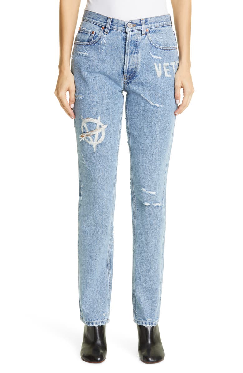 VETEMENTS Anarchy Ripped High Waist Slim Jeans, Main, color, 