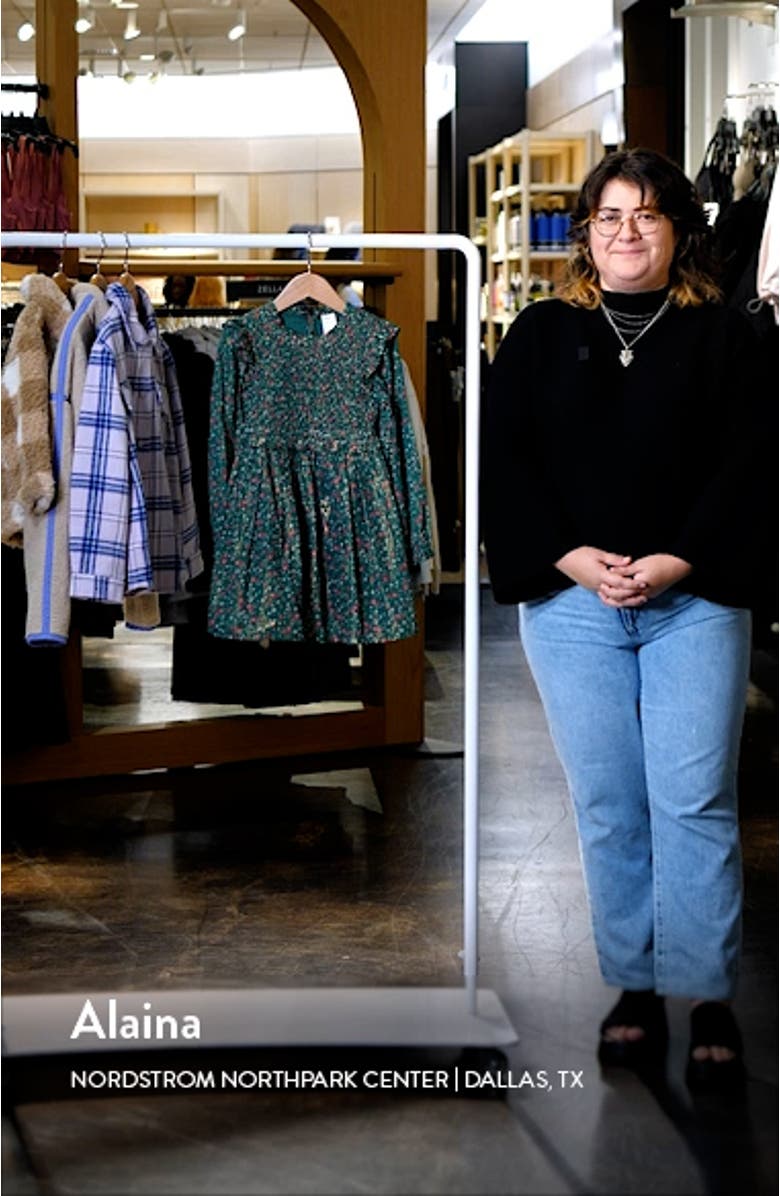 Kids' Floral Metallic Thread Long Sleeve Dress, sales video thumbnail