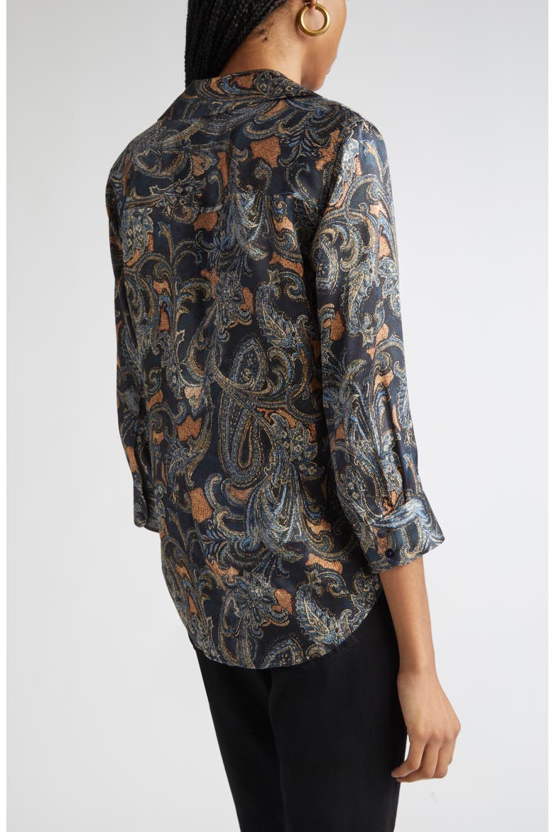 Dani Print Three-Quarter Sleeve Silk Button-Up Shirt, Alternate, color, MIDNIGHT MULTI ETCHED PAISLEY