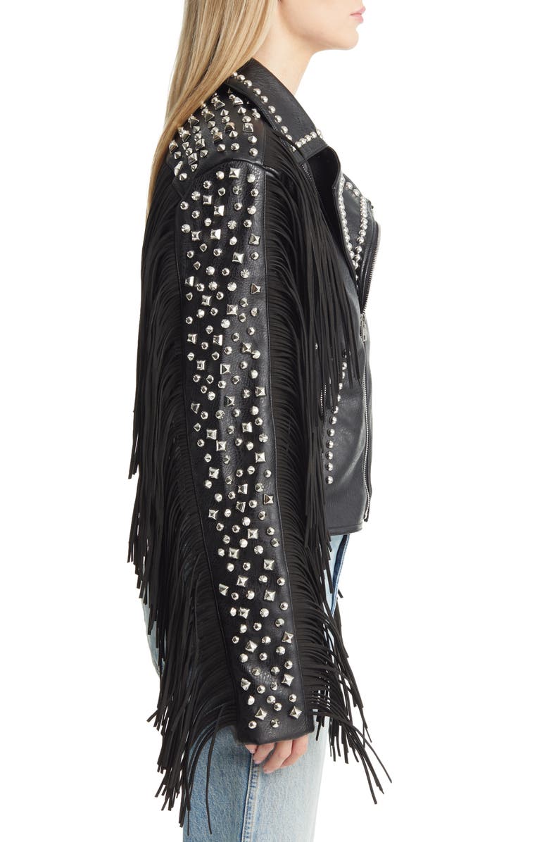 AZALEA WANG Western Fringe & Rivet Detail Faux Leather Jacket, Alternate, color, 