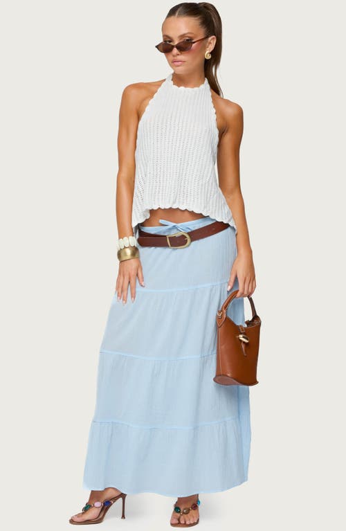 Edikted Kaila Cotton Tiered Maxi Skirt In Blue