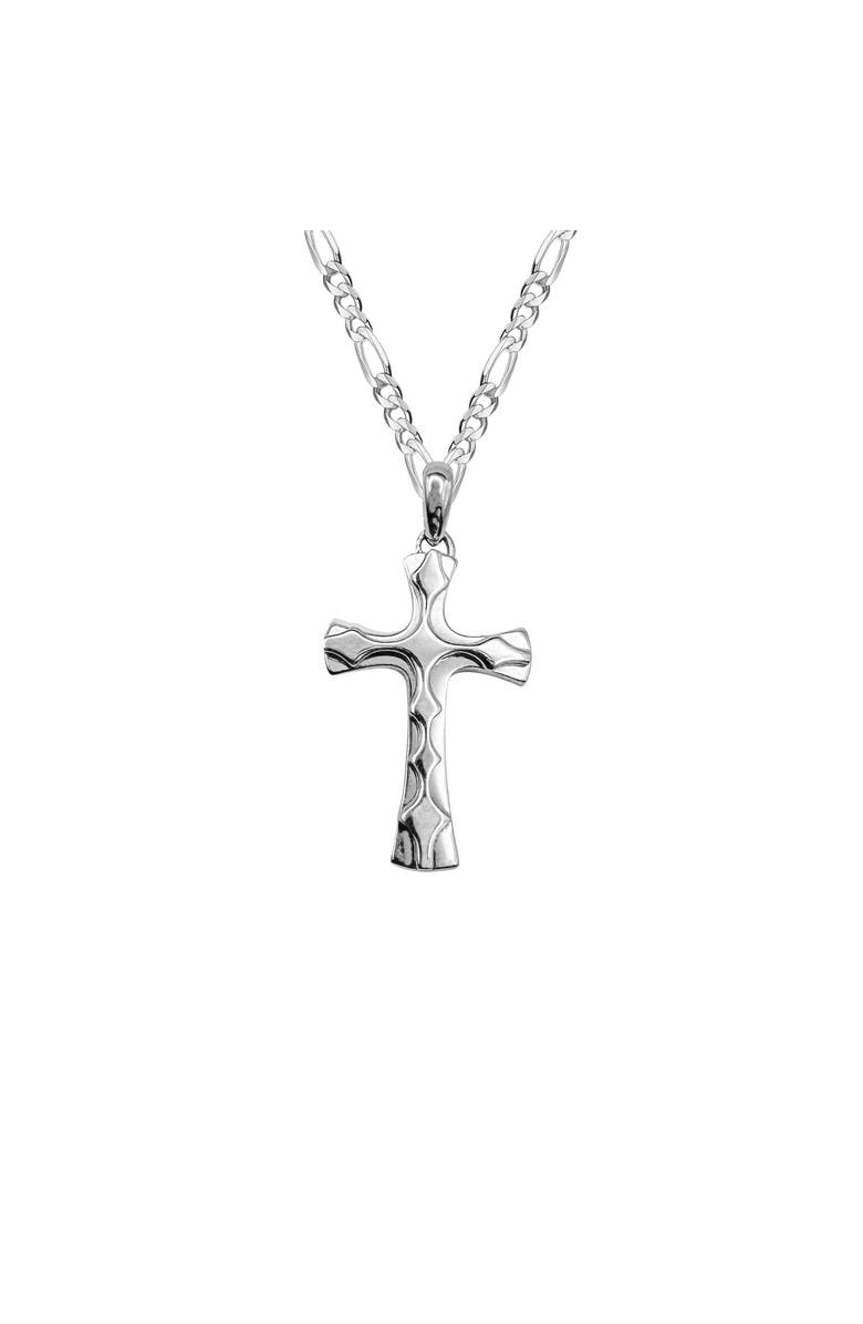 Outofoffice Silver Textured Cross Charm Necklace, Main, color, Silver