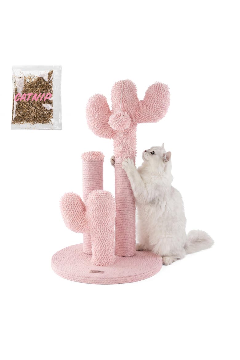 Marfa Modern Jute Triple-Cactus Cat Scratching Post with Fuzzy Toy, Main, color, Pink