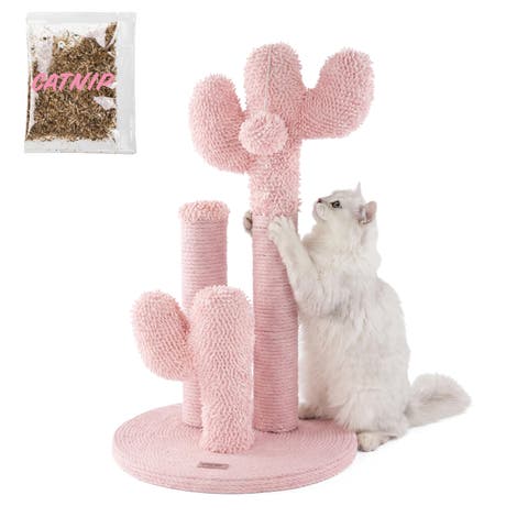 Marfa Modern Jute Triple-Cactus Cat Scratching Post with Fuzzy Toy