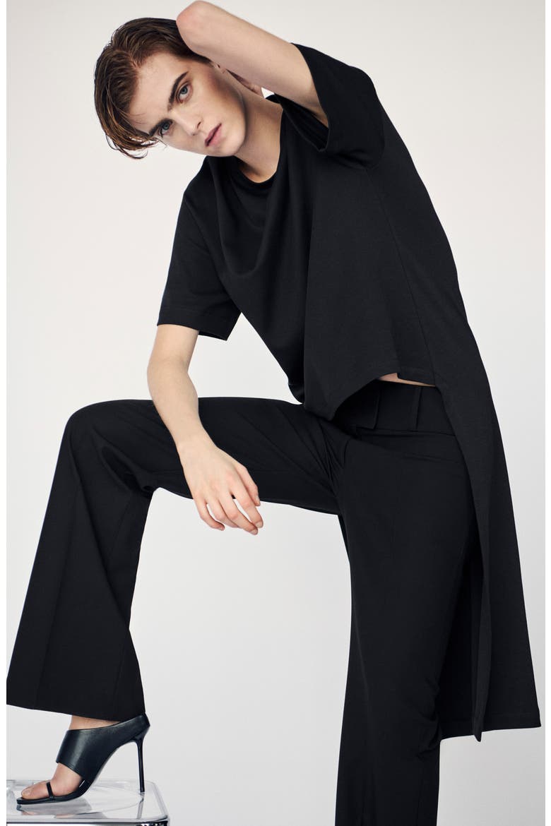 Pleated Straight Leg Pants, Alternate, color, BLACK
