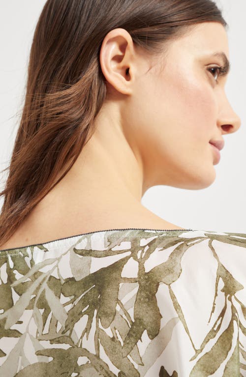 Brunello Cucinelli Silk Pongee Herbarium Print Blouse In Green