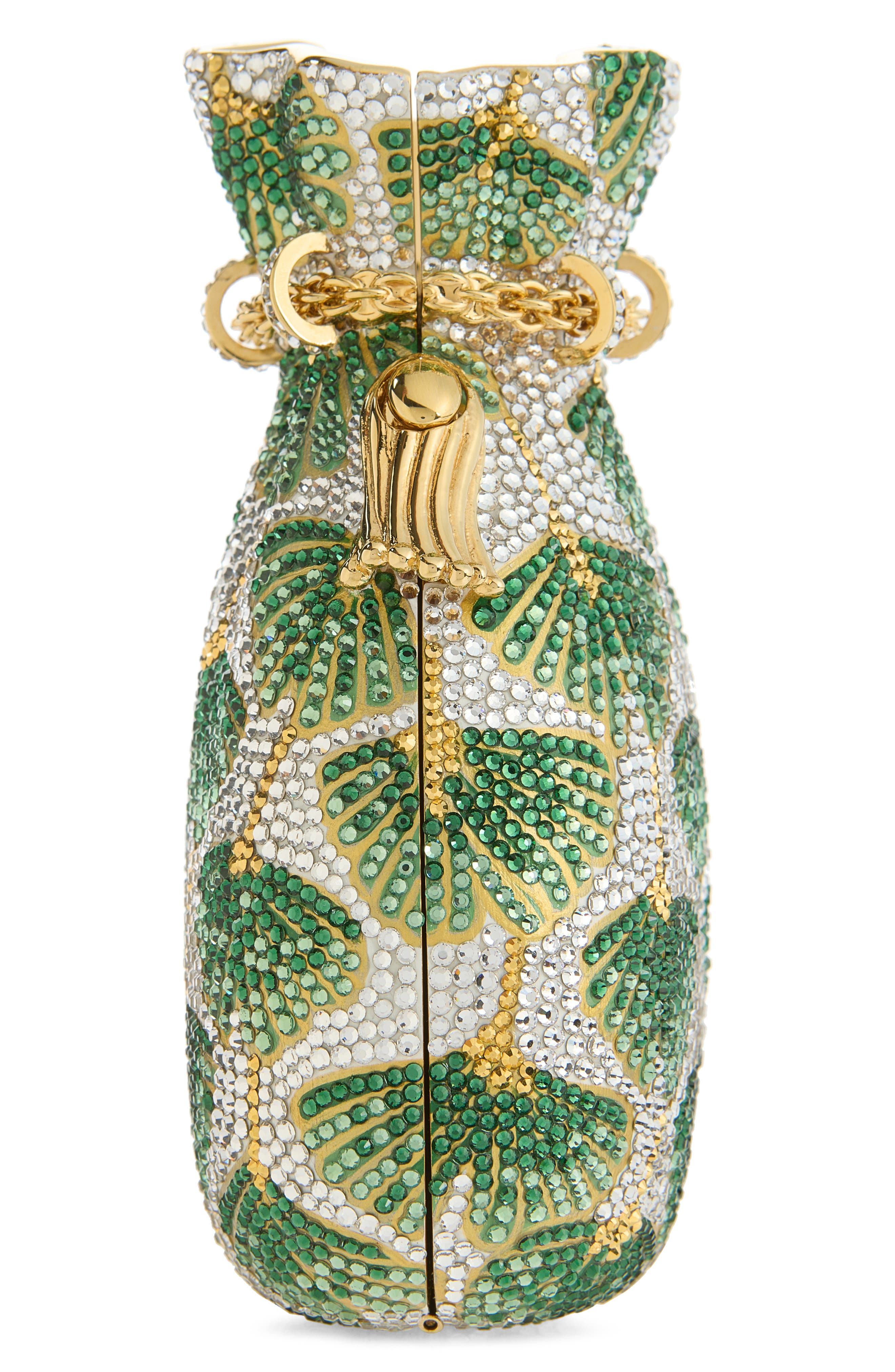Ginkgo Crystal Embellished Pouch, Alternate, color, CHAMPAGNE LEAF GREEN MULTI