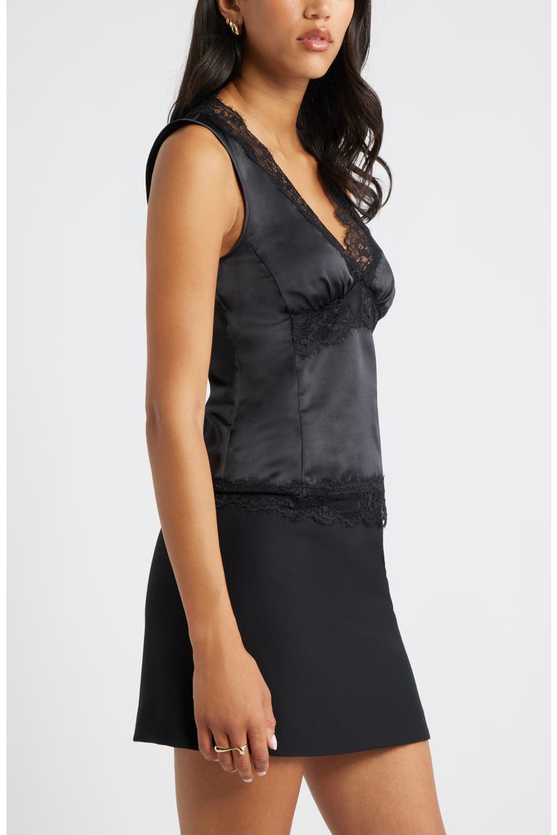 Lace Trim Satin Tank, Alternate, color, BLACK