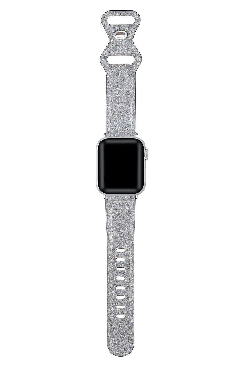 Callie Glitter Leather Apple Watch® Watchband, Alternate, color, SILVER