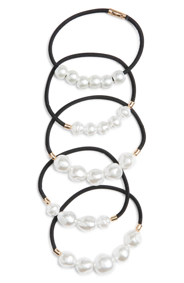 Chelsea28 5-Pack Faux Pearl Ponytail Holders, Main, color, Black- White