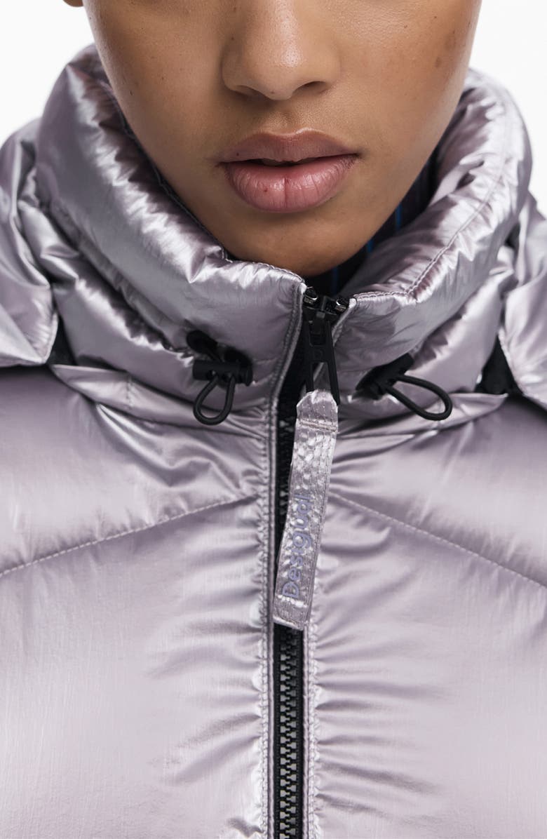 Desigual Quilted Puffer Coat with Removable Hood, Alternate, color, Pink