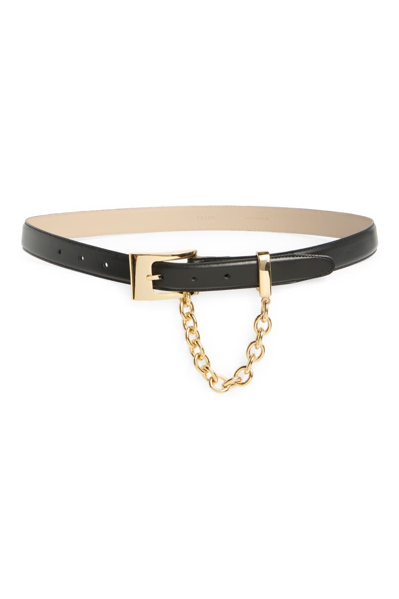 The Chain Detail Leather Belt, Main, color, BLACK