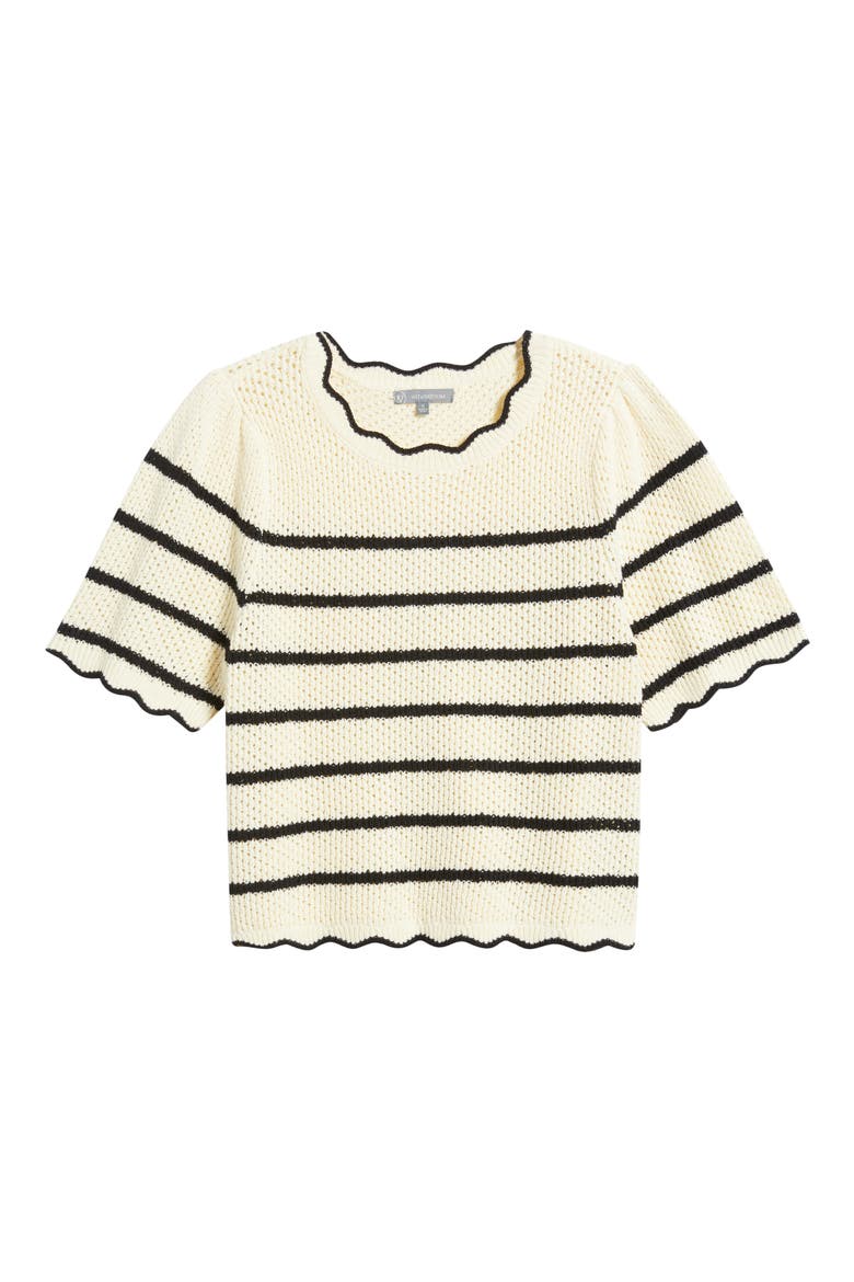 Stripe Scallop Edge Short Sleeve Sweater, Alternate, color, IVORY/ BLACK