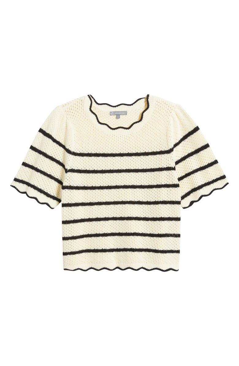 Wit & Wisdom Stripe Scallop Edge Short Sleeve Sweater, Alternate, color, 