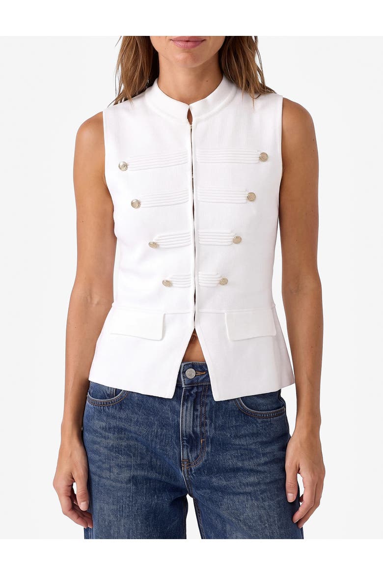 Mandarin Collar Knit Vest With Decorative Buttons, Alternate, color, ECRU