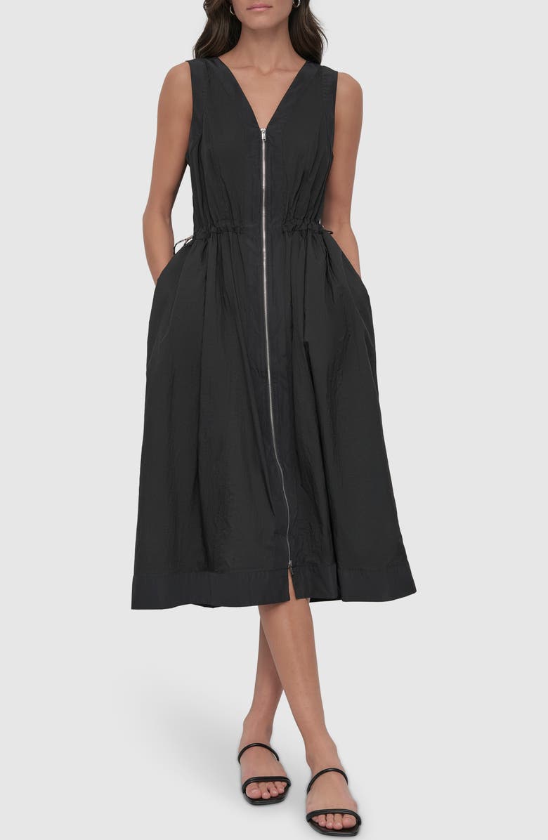 DKNY Toggle Waist Nylon Midi Dress, Main, color, 