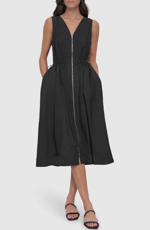 Dkny Sportswear Toggle Waist Nylon Midi Dress In Black