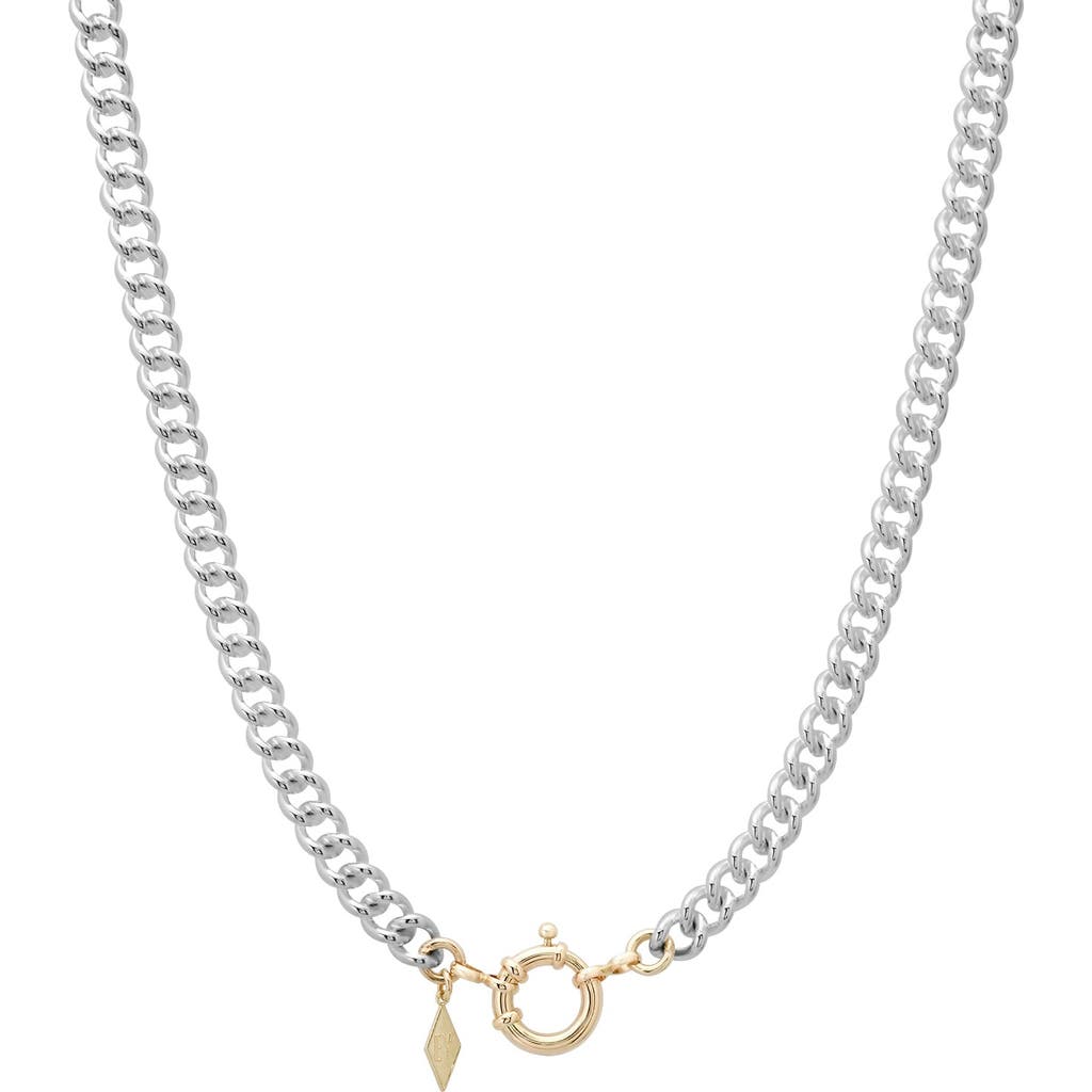 Elliot Young Two Tone Sterling Silver Curb Chain Necklace With 14k Sailer Lock In Silver