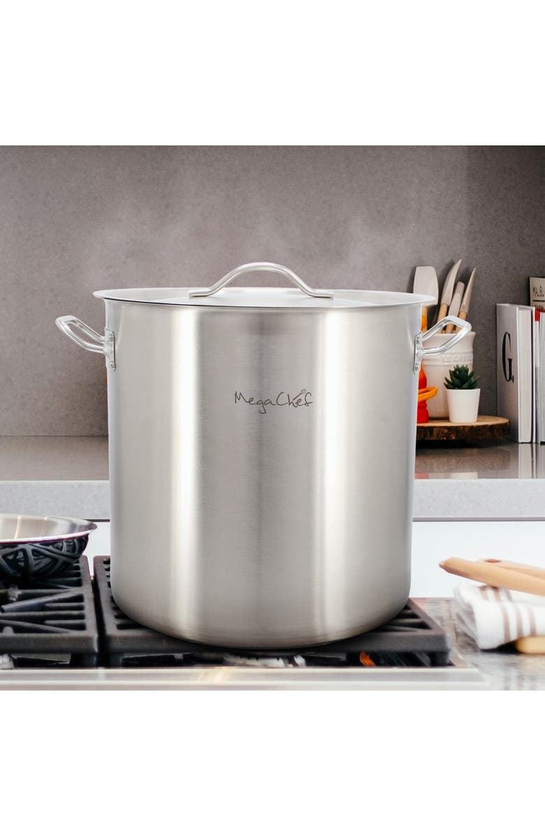 Megachef Professional Kitchen 52.8 Quart Round Stainless Steel Stock Pot with Lid, Alternate, color, Silver