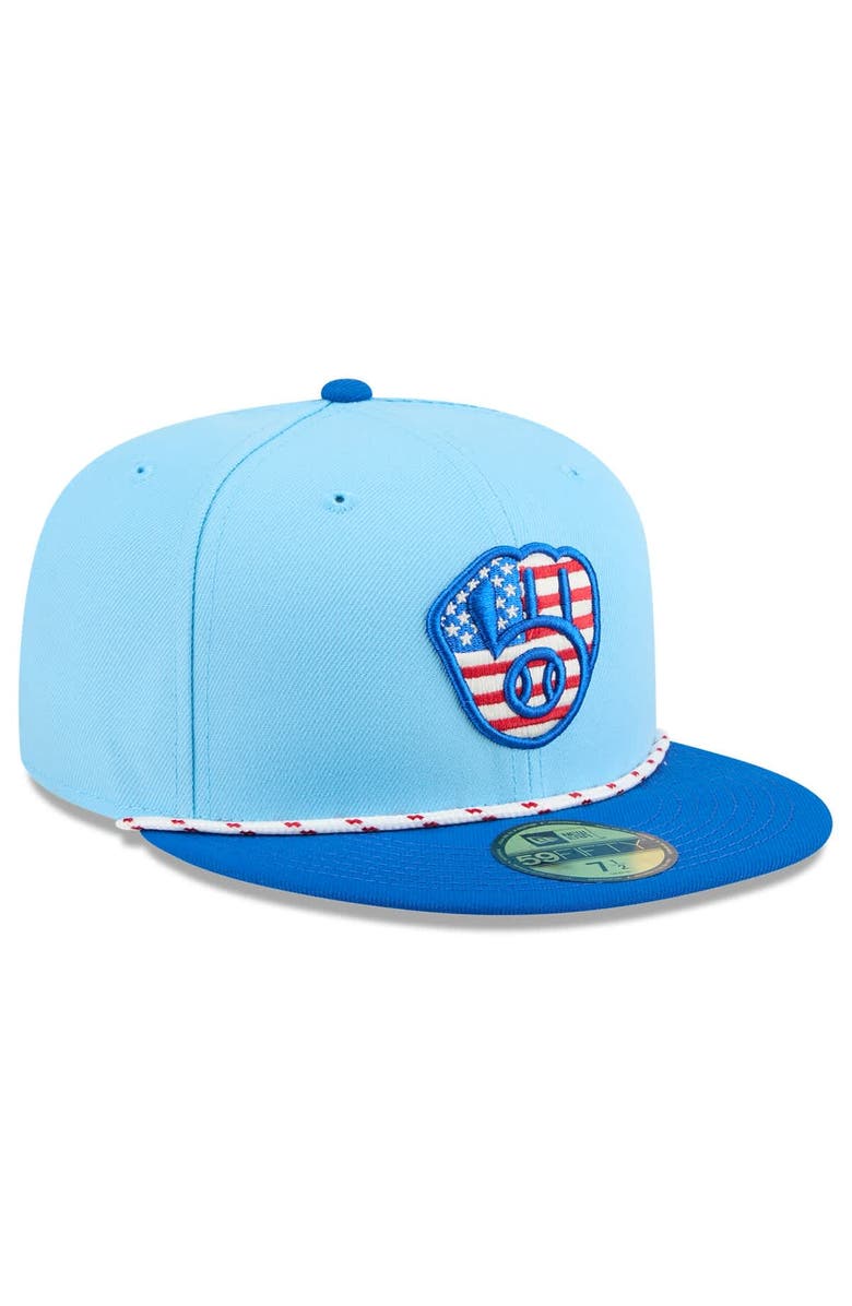 New Era Men's New Era Light Blue/Blue Milwaukee Brewers 2025 Fourth of July 59FIFTY Fitted Hat, Alternate, color, 