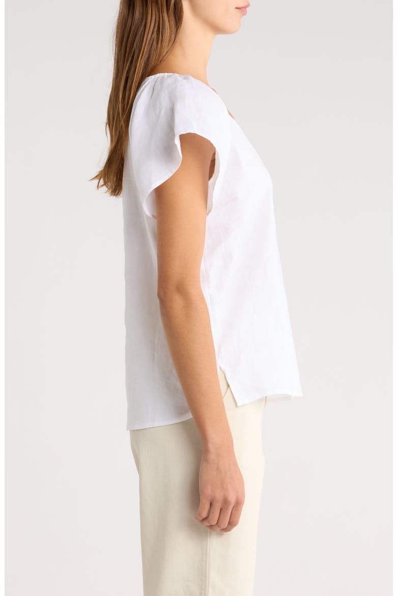 Coastalina Flutter Sleeve Linen Top, Alternate, color, WHITE