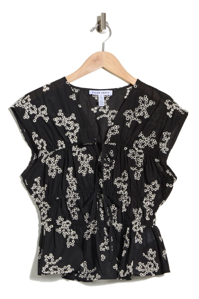 Floral Embroidered Sleeveless Cotton Voile Peplum Top, Alternate, color, BLACK FLORAL AOP