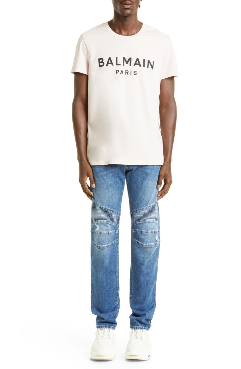 Balmain Flocked Logo Cotton T-Shirt, Alternate, color, 