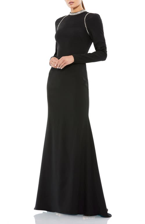 Mac Duggal Raglan Long Sleeve High Neck Gown In Black