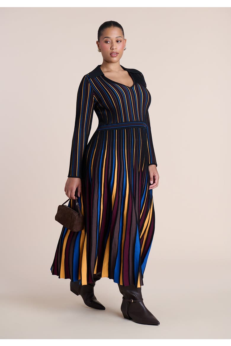 Pleated Knit Midi Dress, Main, color, PRIMARY STRIPES