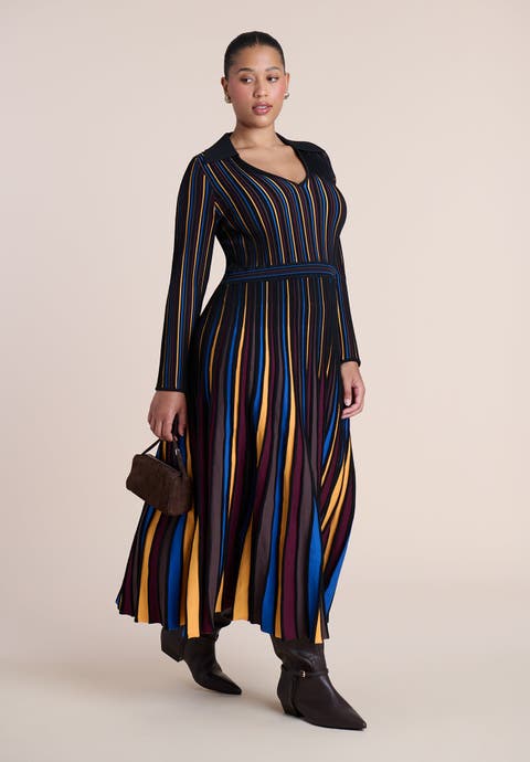Pleated Knit Midi Dress