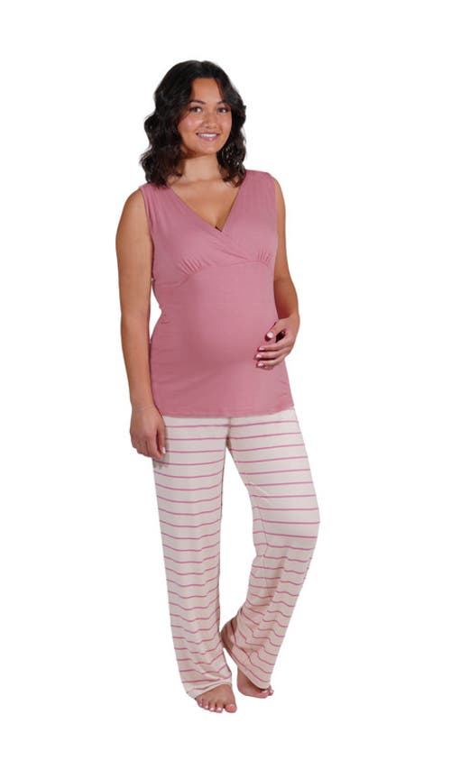 Everly Grey Analise During & After 5-piece Maternity/nursing Sleep Set For Mom & Baby In Pink