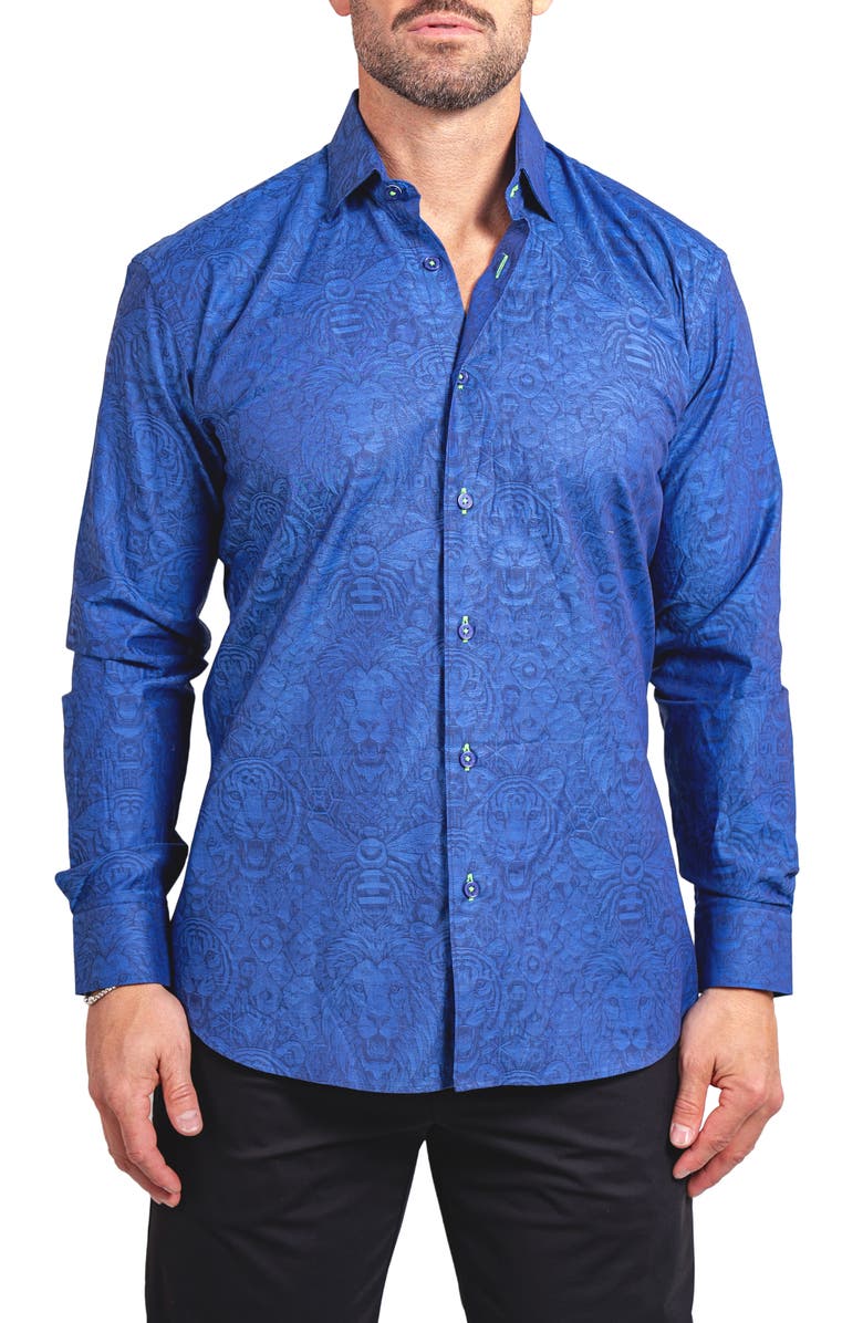 Maceoo Fibonacci Ascension Contemporary Fit Button-Up Shirt, Main, color, Blue