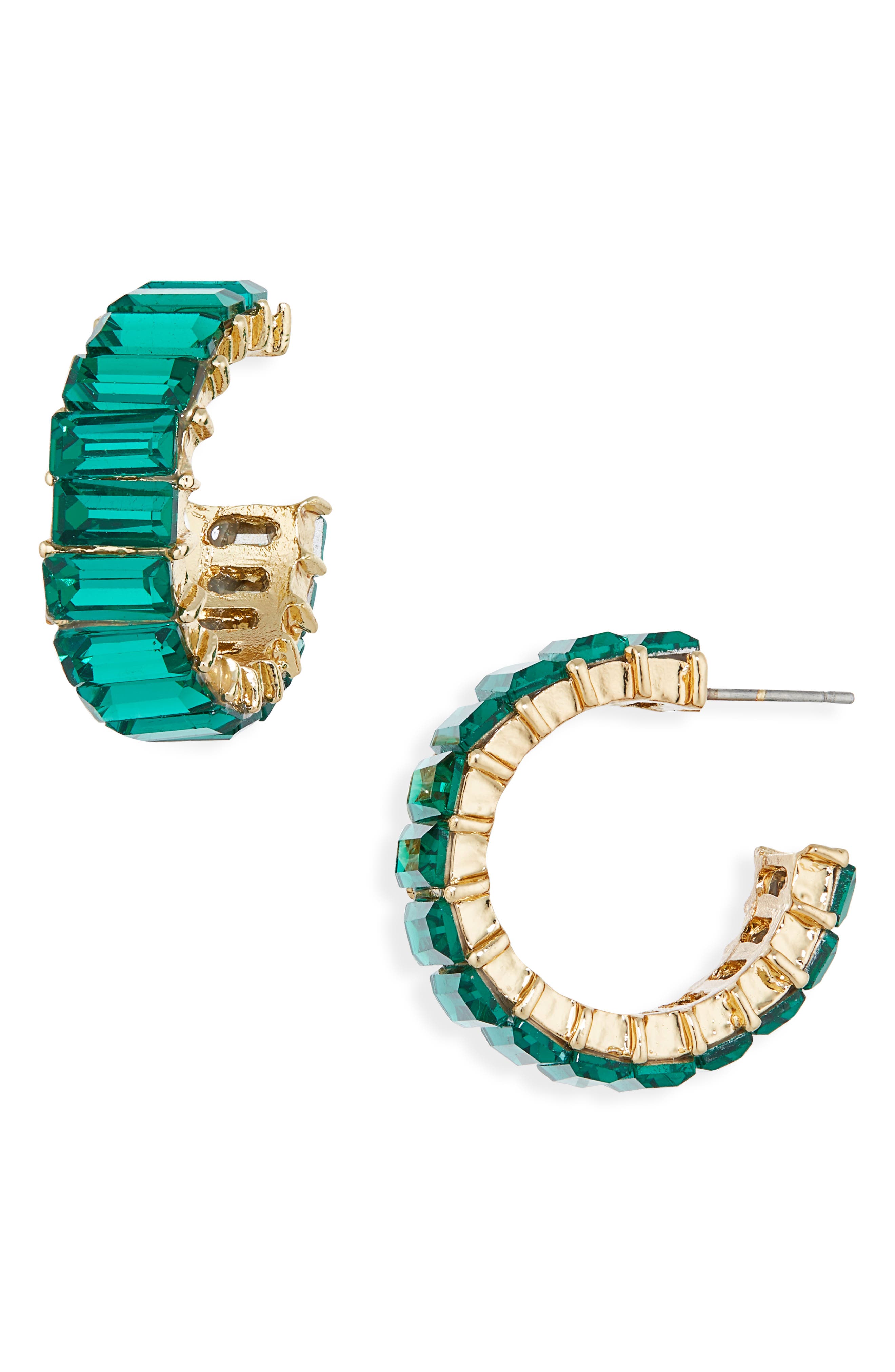 Cara Emerald Cut Crystal Hoop Earrings