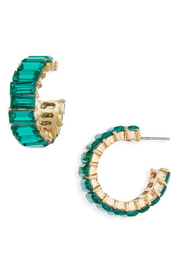 Cara Emerald Cut Crystal Hoop Earrings In Green