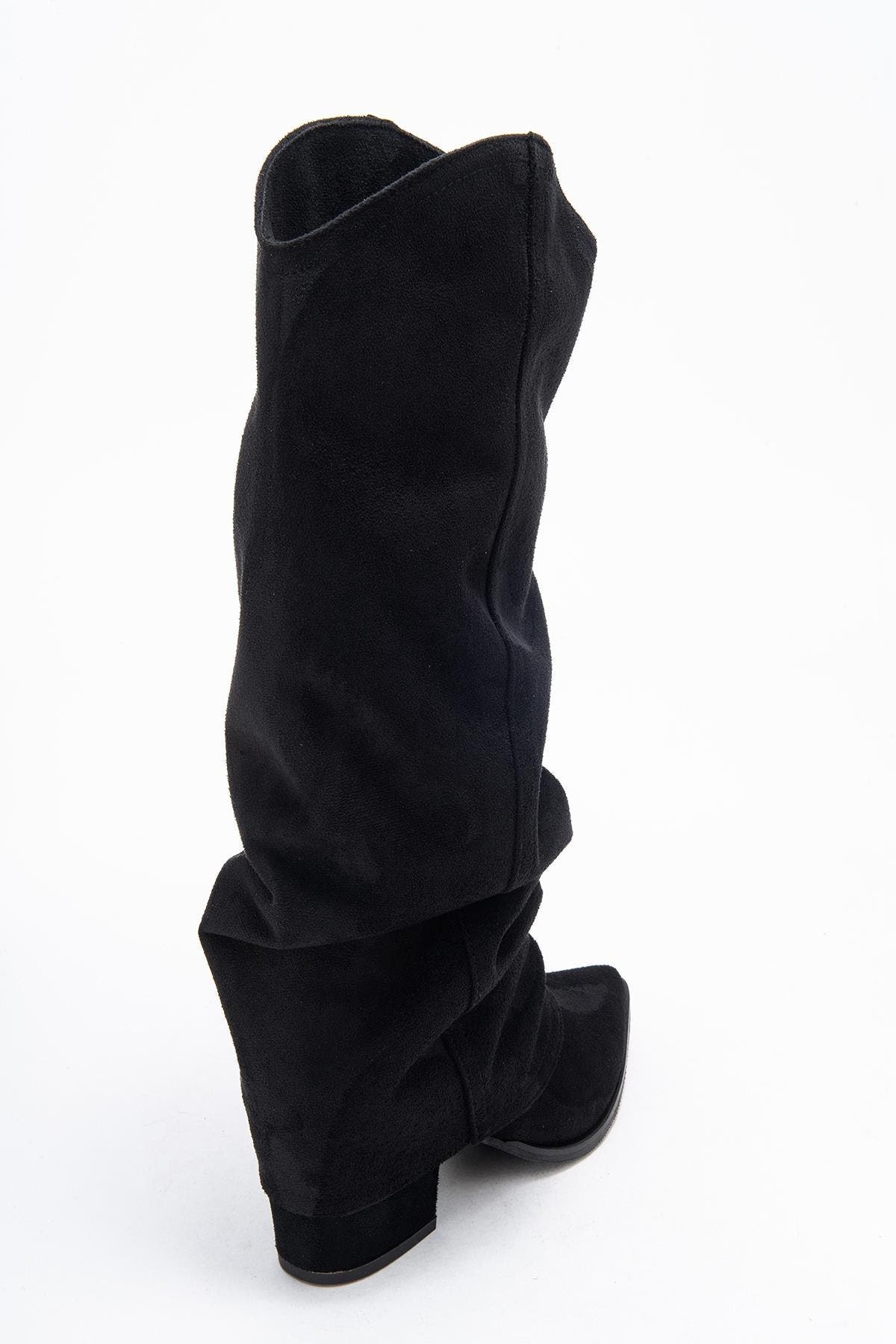 Prologue Shoes Elaris Block Heel Knee High Boot, Alternate, color, Black Suede Faux Leather
